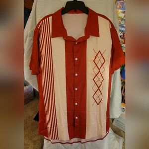 Men's Faux Vintage Bowling Button Up Shirt Dark Red